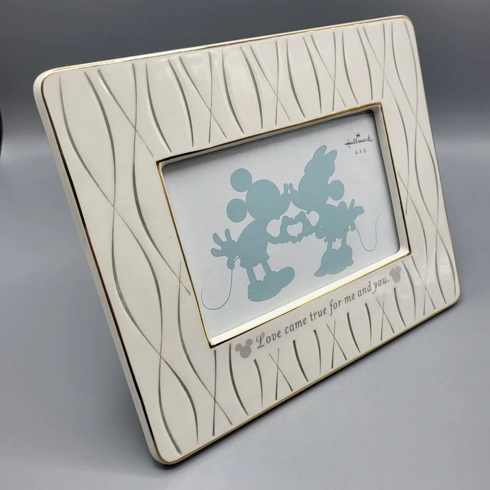 Hallmark Picture Frame Disney 4x6 Mickey Minnie Love Came True CreamGold Ceramic